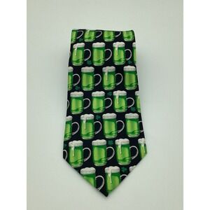 Happy St Patricks Day Beer Mug Shamrocks Necktie 100% Silk Hand Made